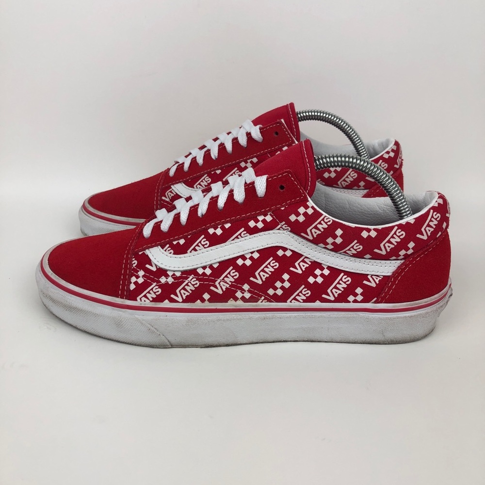Vans Old Skool Print Skate Shoe Mens Size 9 Womens Size 10.5 Red White Athletic